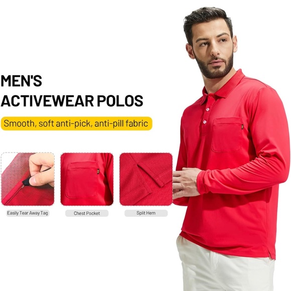 MIER Men's Long Sleeve Polo Shrt Quick Dry Collared Work Golf Hiking Casual (M) - Picture 2 of 10
